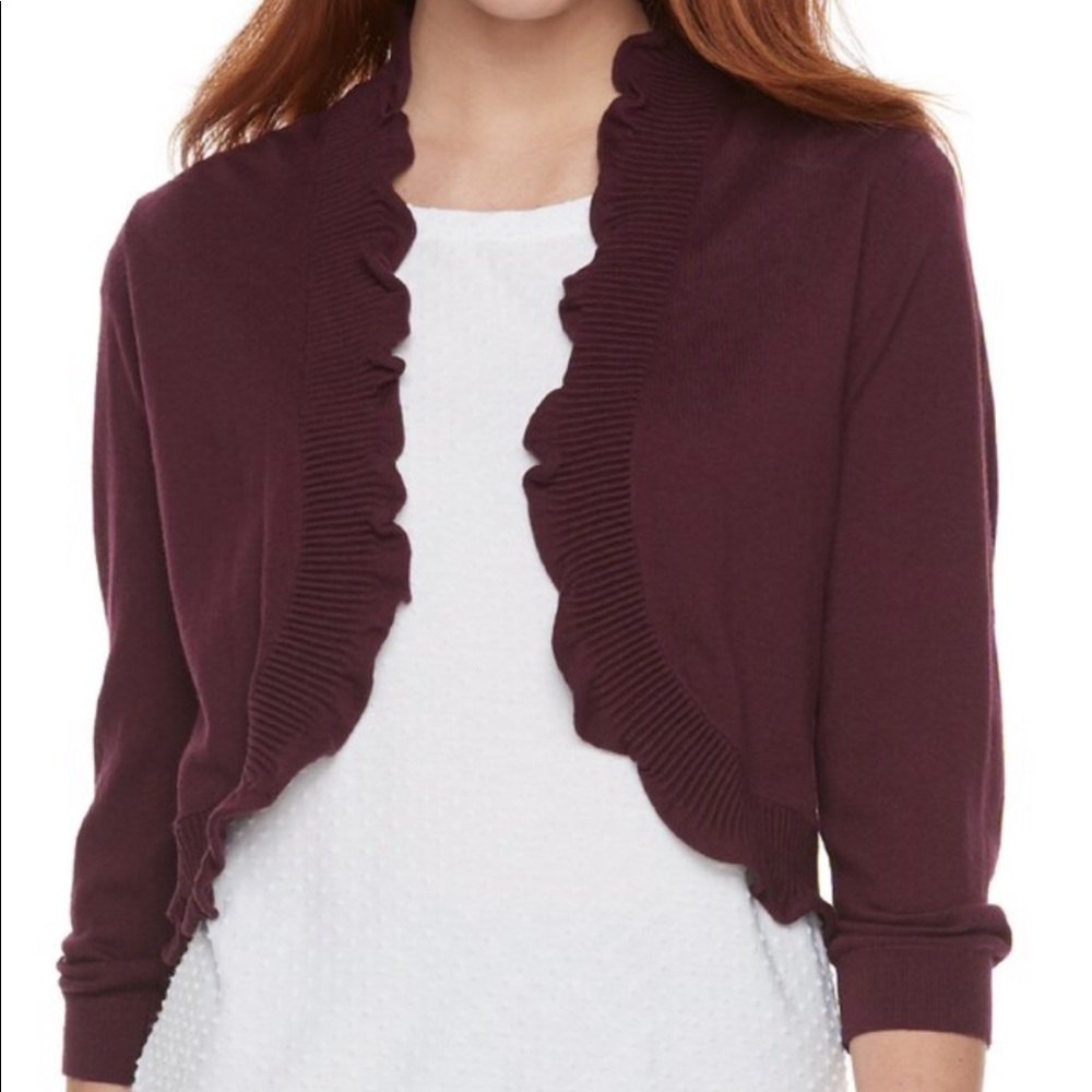 Elle Maroon Shrug Cardigan Ruffle XS